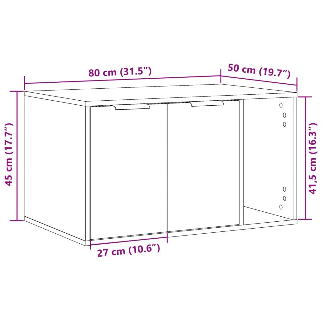 Kutija z mačji pijesak boja hrasta 80x50x45cm konstruirano drvo