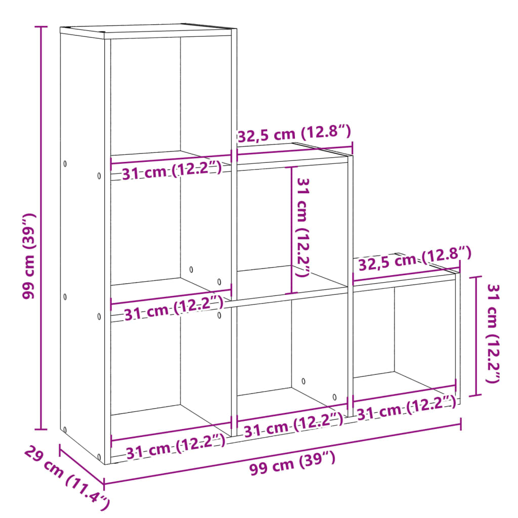 Pregrada / regal za knjige 3 razina sivi 99x29x99 cm drveni