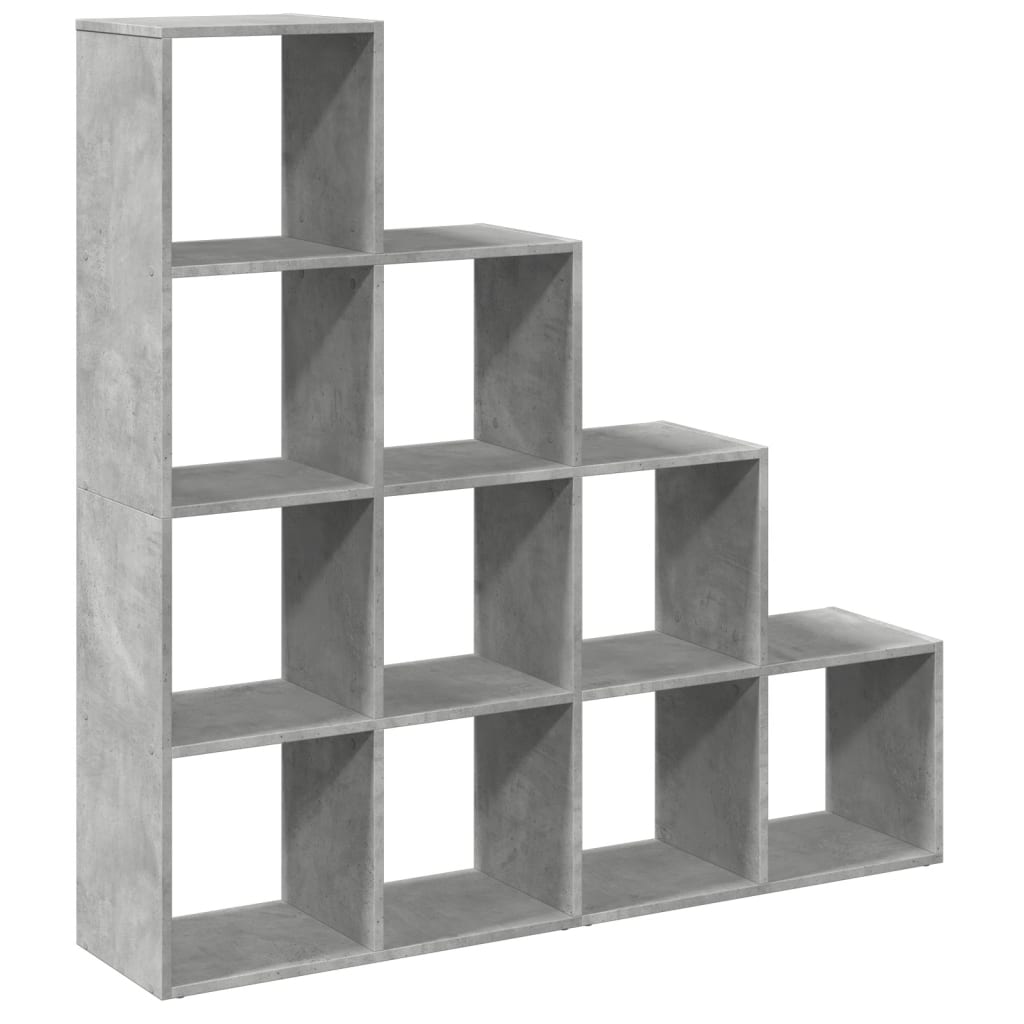 Pregrada/regal za knjige 4 razine sivi 131,5x29x131,5 cm drveni