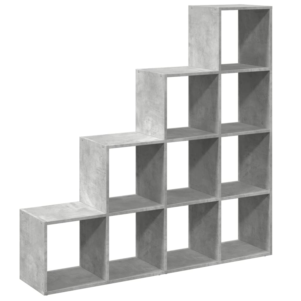 Pregrada/regal za knjige 4 razine sivi 131,5x29x131,5 cm drveni