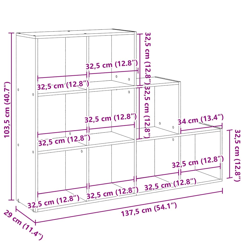 Pregrada/regal za knjige 3razina bijeli 137,5x29x103,5cm drveni