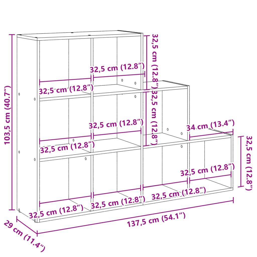 Pregrada/regal za knjige3 razina hrast 137,5x29x103,5 cm drveni