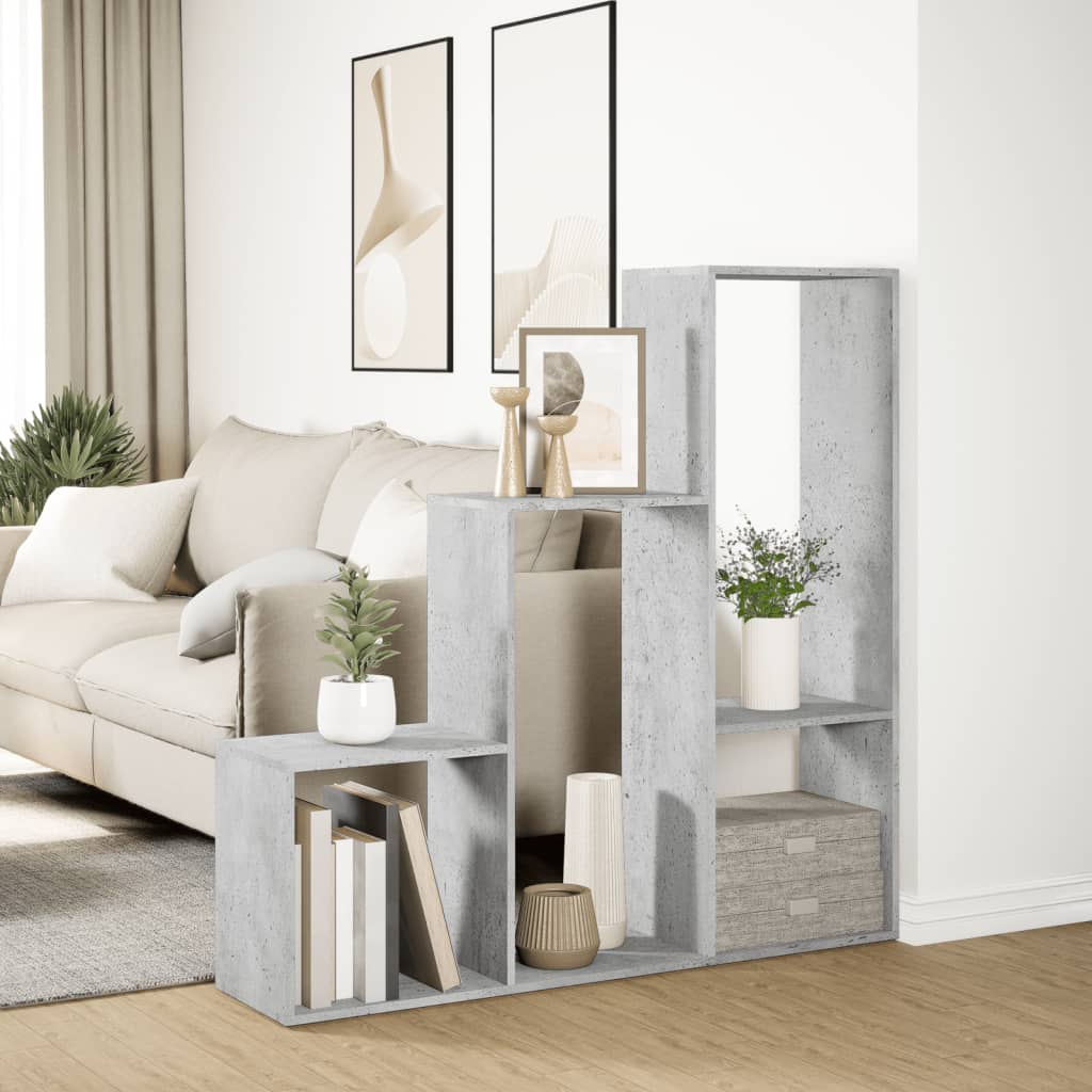 Pregrada / regal za knjige 3 razine sivi 123x29x123 cm drveni