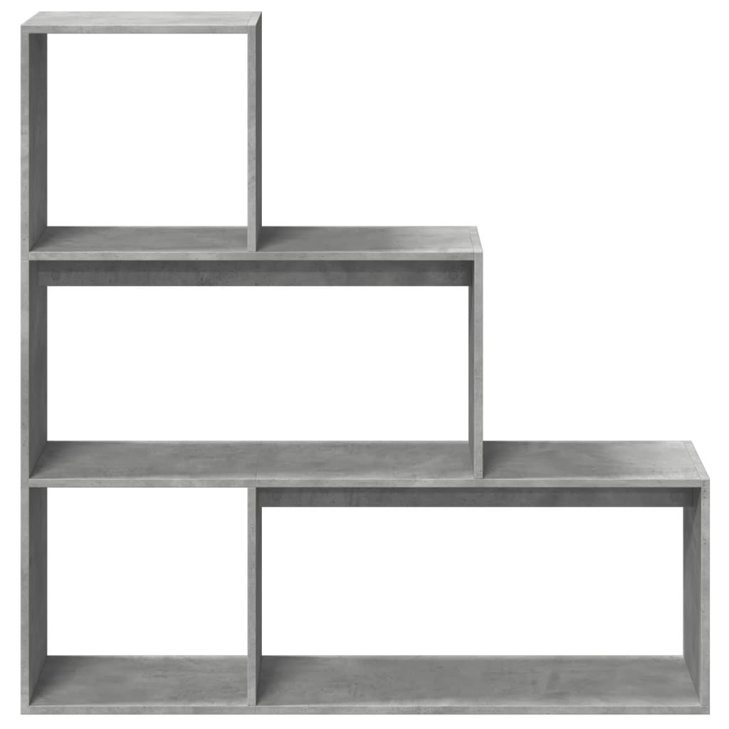 Pregrada / regal za knjige 3 razine sivi 123x29x123 cm drveni