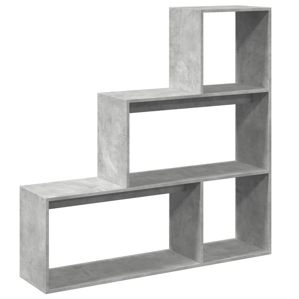 Pregrada / regal za knjige 3 razine sivi 123x29x123 cm drveni