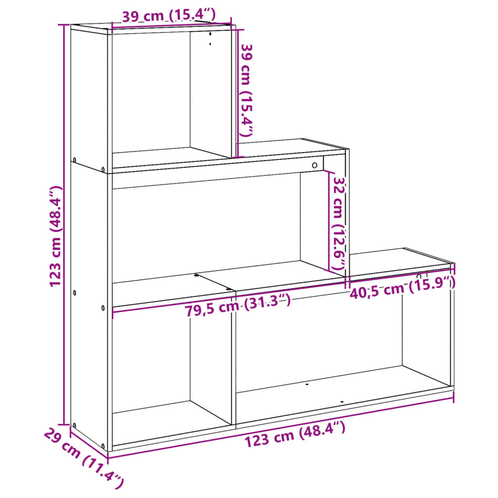 Pregrada / regal za knjige 3 razina hrast 123x29x123 cm drveni