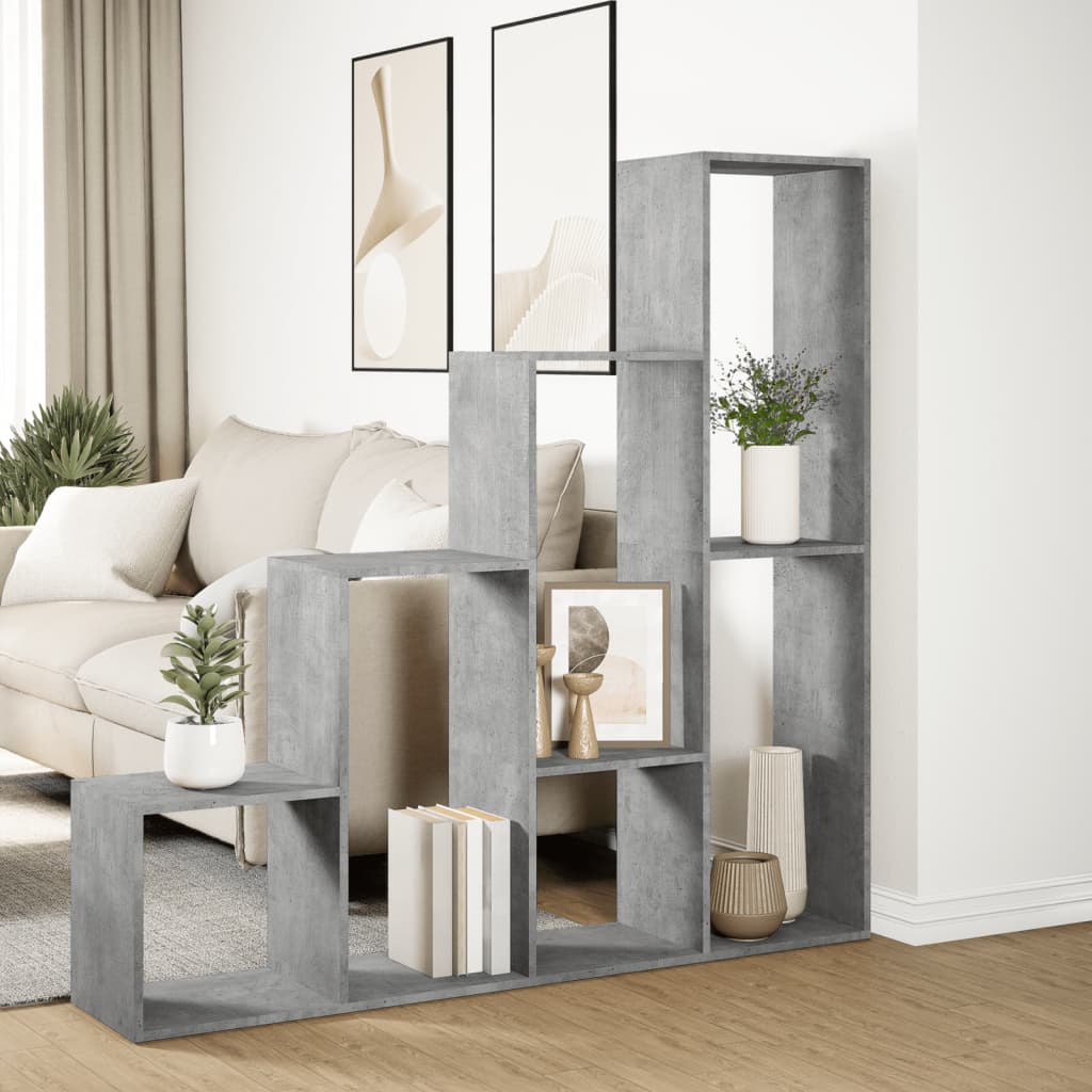 Pregrada / regal za knjige 4 razine sivi 143,5x29x143,5 cm drvo