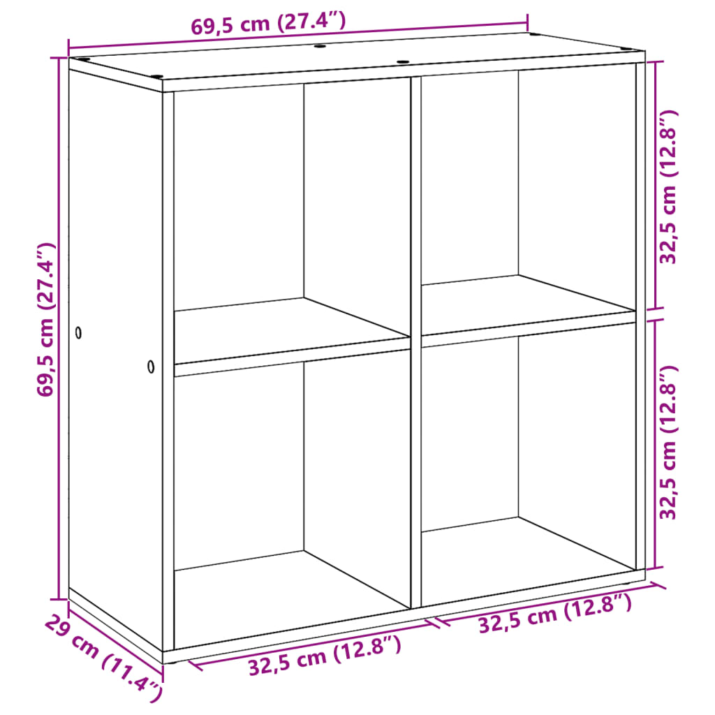 Pregrada / regal za knjige boja hrasta 69,5x29x69,5 cm drveni