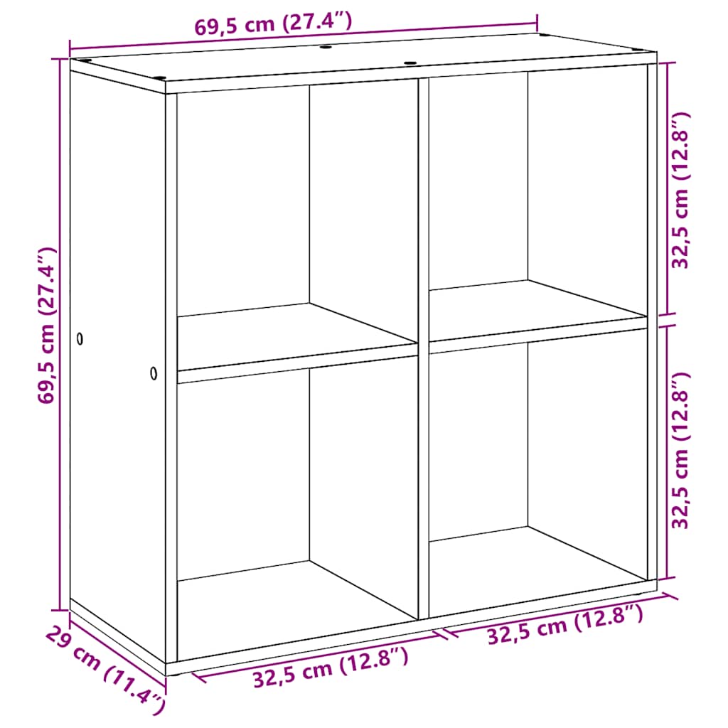 Pregrada / regal za knjige boja hrasta 69,5x29x69,5 cm drveni