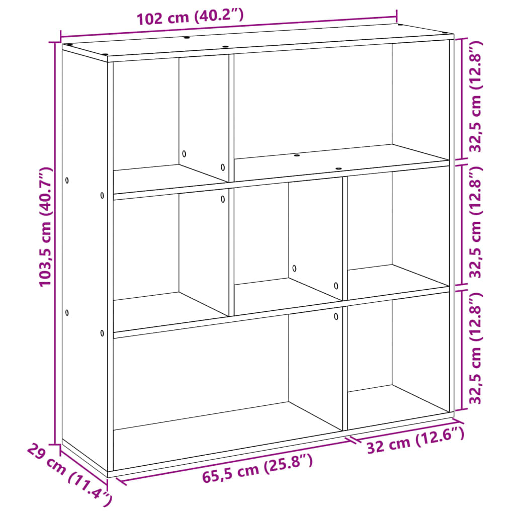 Sobna pregrada / regal za knjige sivi 102x29x103,5 cm drveni