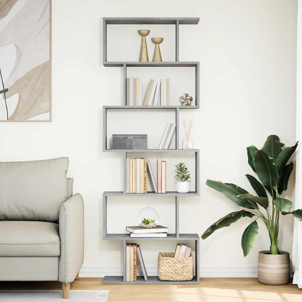 Pregrada / regal za knjige 6 razina sivi 70x24x193 cm drveni