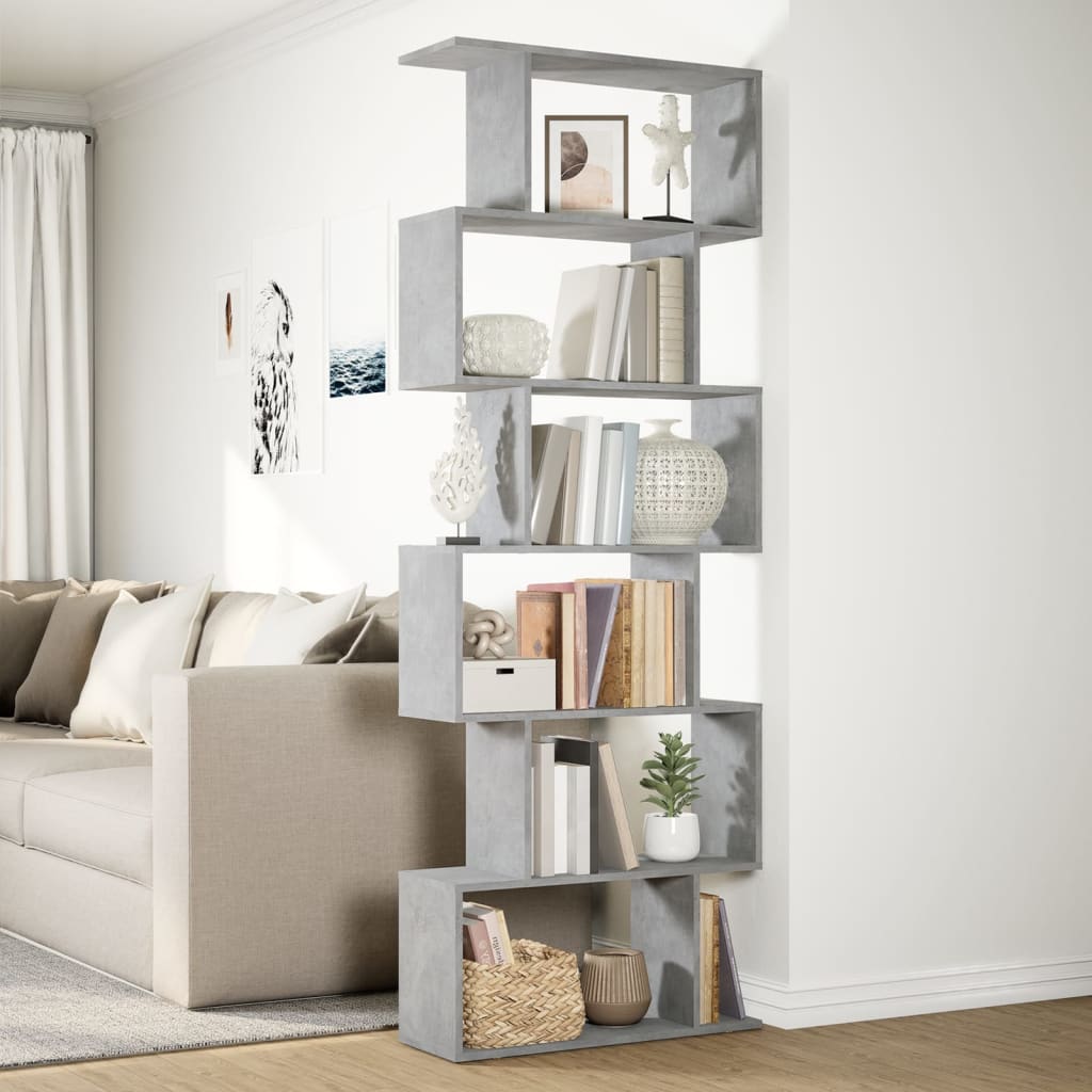 Pregrada / regal za knjige 6 razina sivi 70x24x193 cm drveni