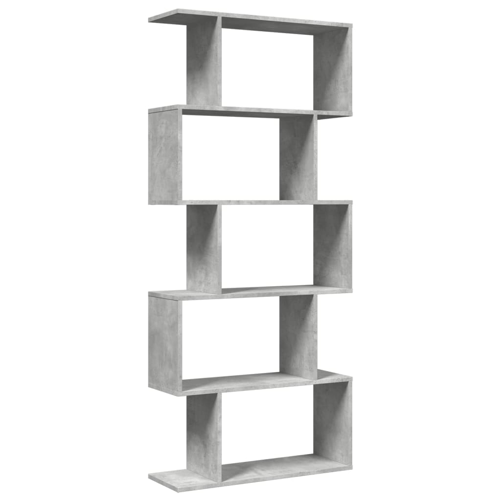 Pregrada / regal za knjige 5 razina sivi 70x24x161 cm drveni