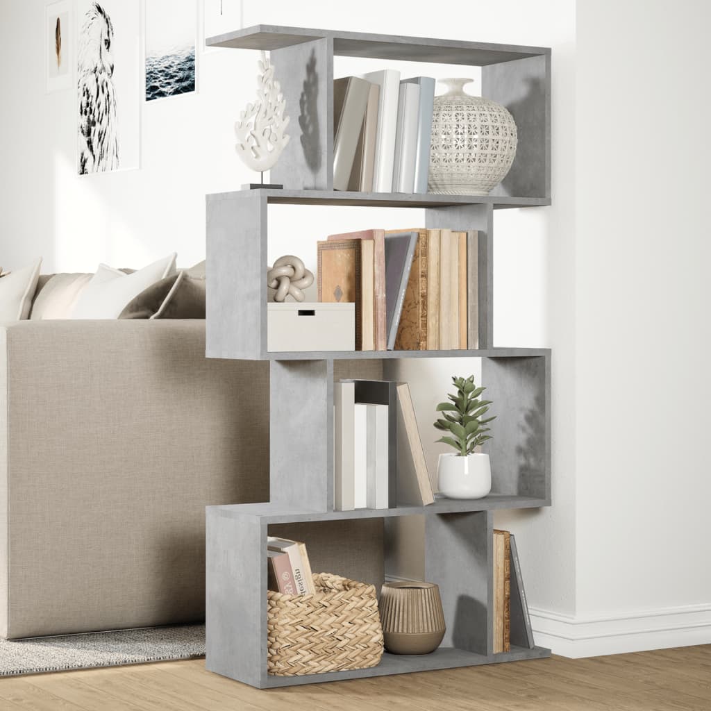Pregrada / regal za knjige 4 razine sivi 70x24x129 cm drveni