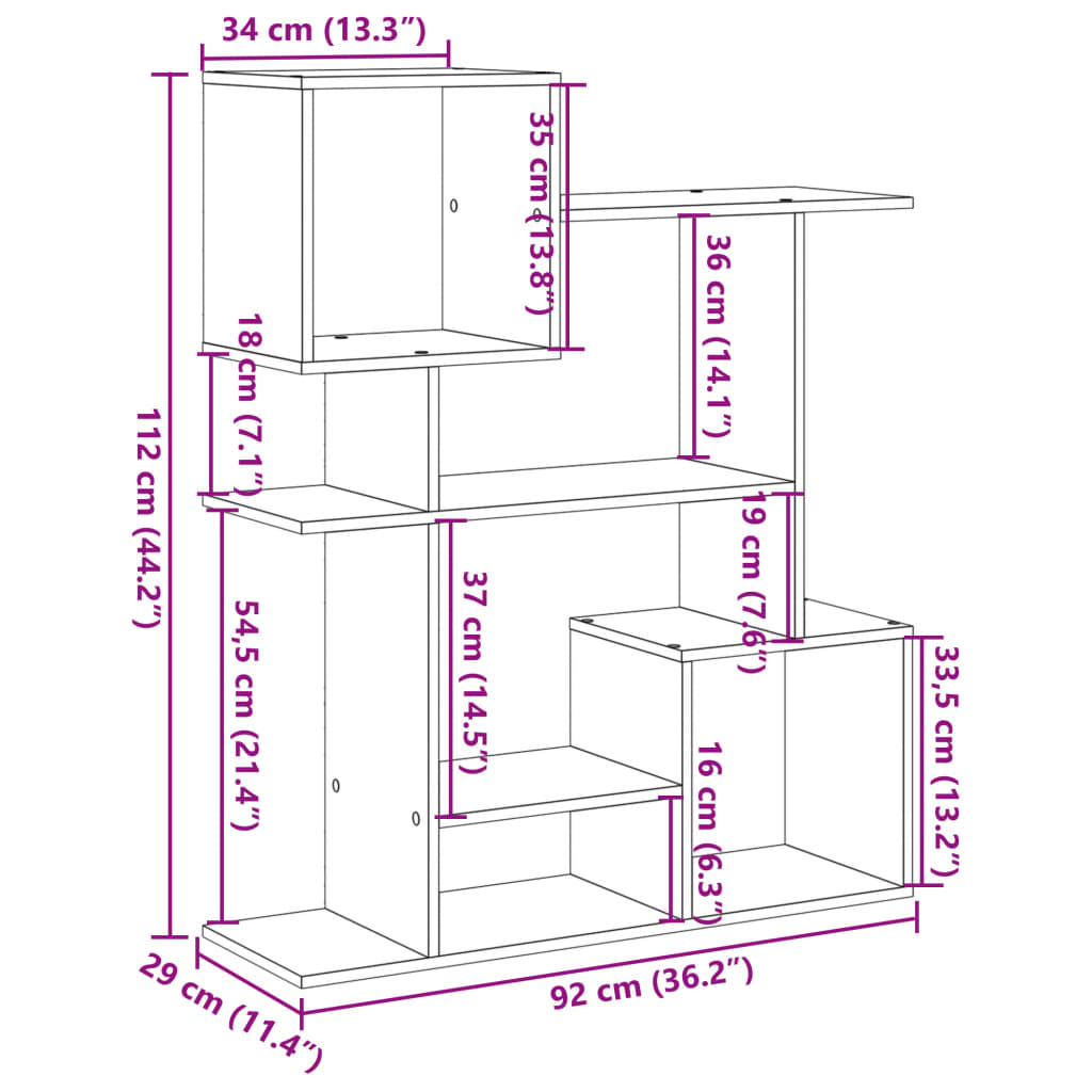 Pregrada / regal za knjige boja drva 92x29x112 cm drveni
