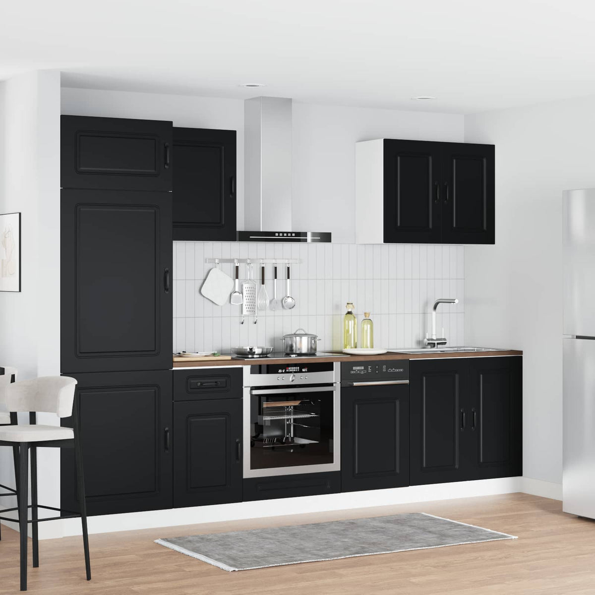 7-dijelni set kuhinjskih ormarića Kalmar konstruiranog drva Crna