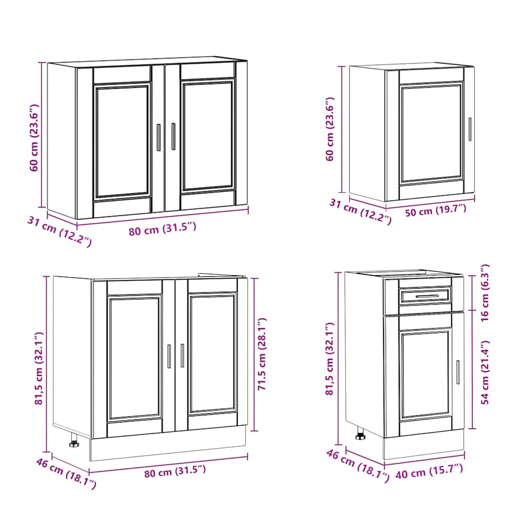 7-dijelni set kuhinjskih ormarića "Porto" od crnog inženjerskog drva