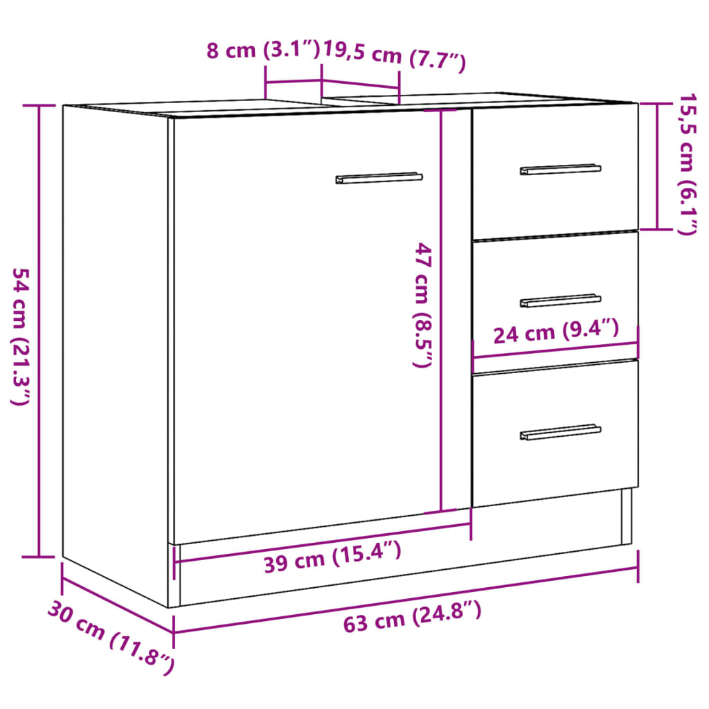Ormarić za umivaonik boja drva 63x30x54 cm konstruirano drvo