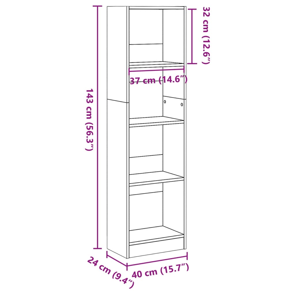 Regal za knjige boja hrasta 40x24x143 cm konstruirano drvo