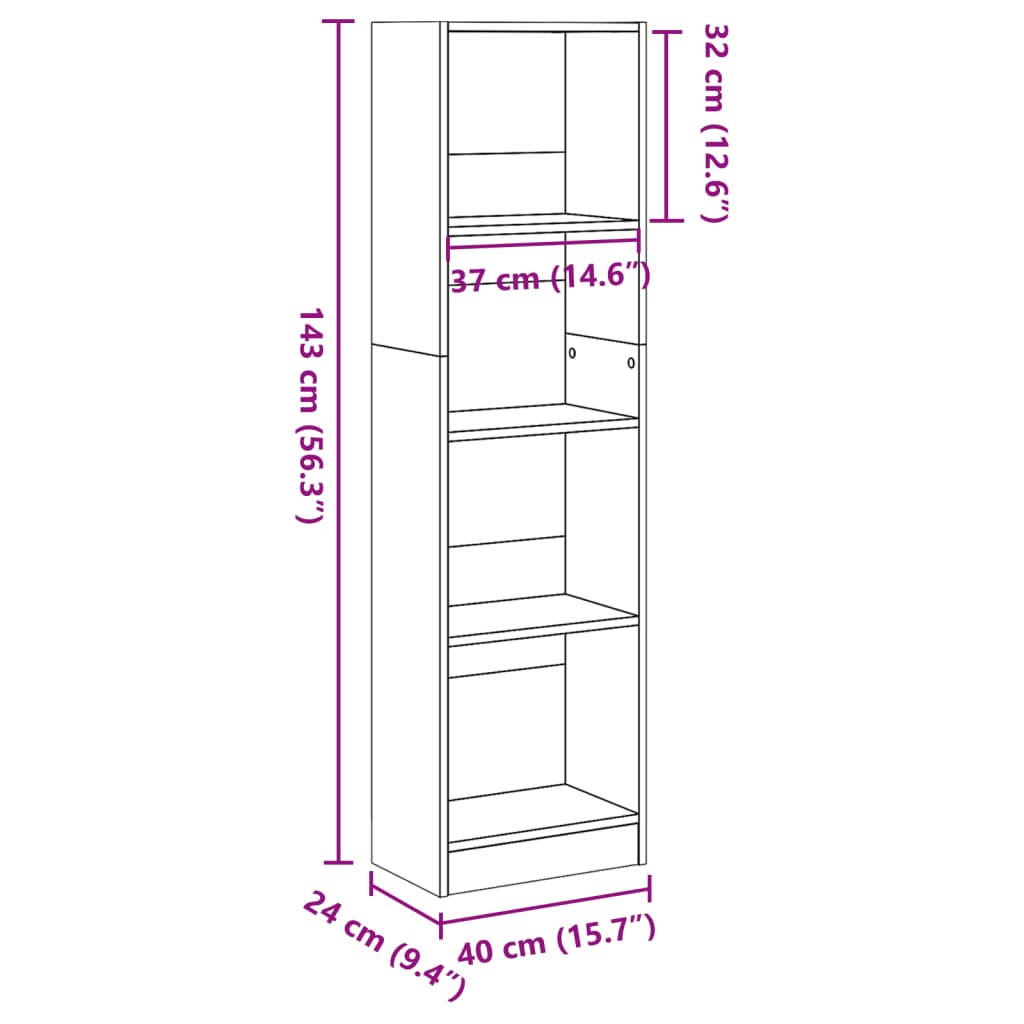 Regal za knjige boja hrasta 40x24x143 cm konstruirano drvo