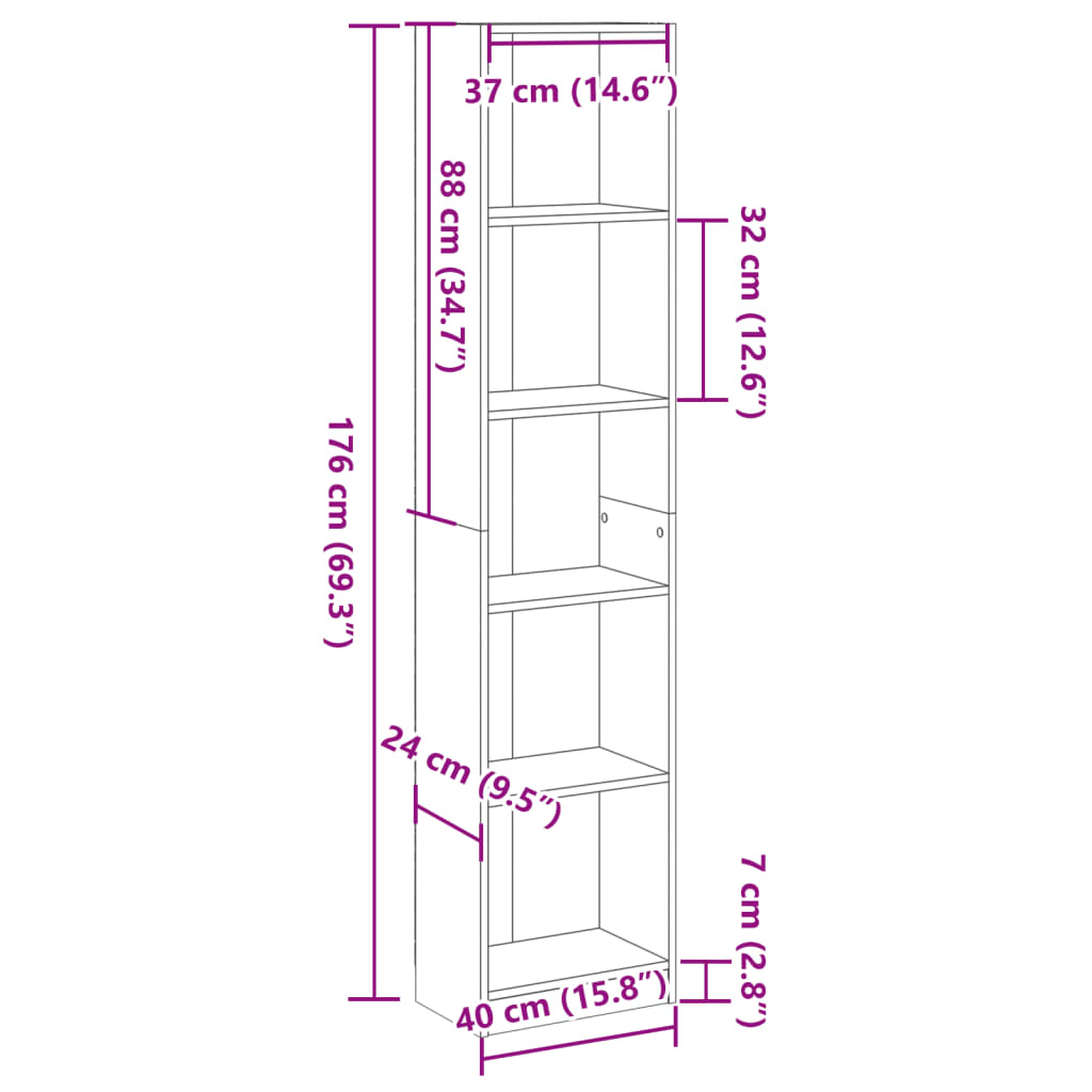 Regal za knjige boja hrasta 40x24x176 cm konstruirano drvo
