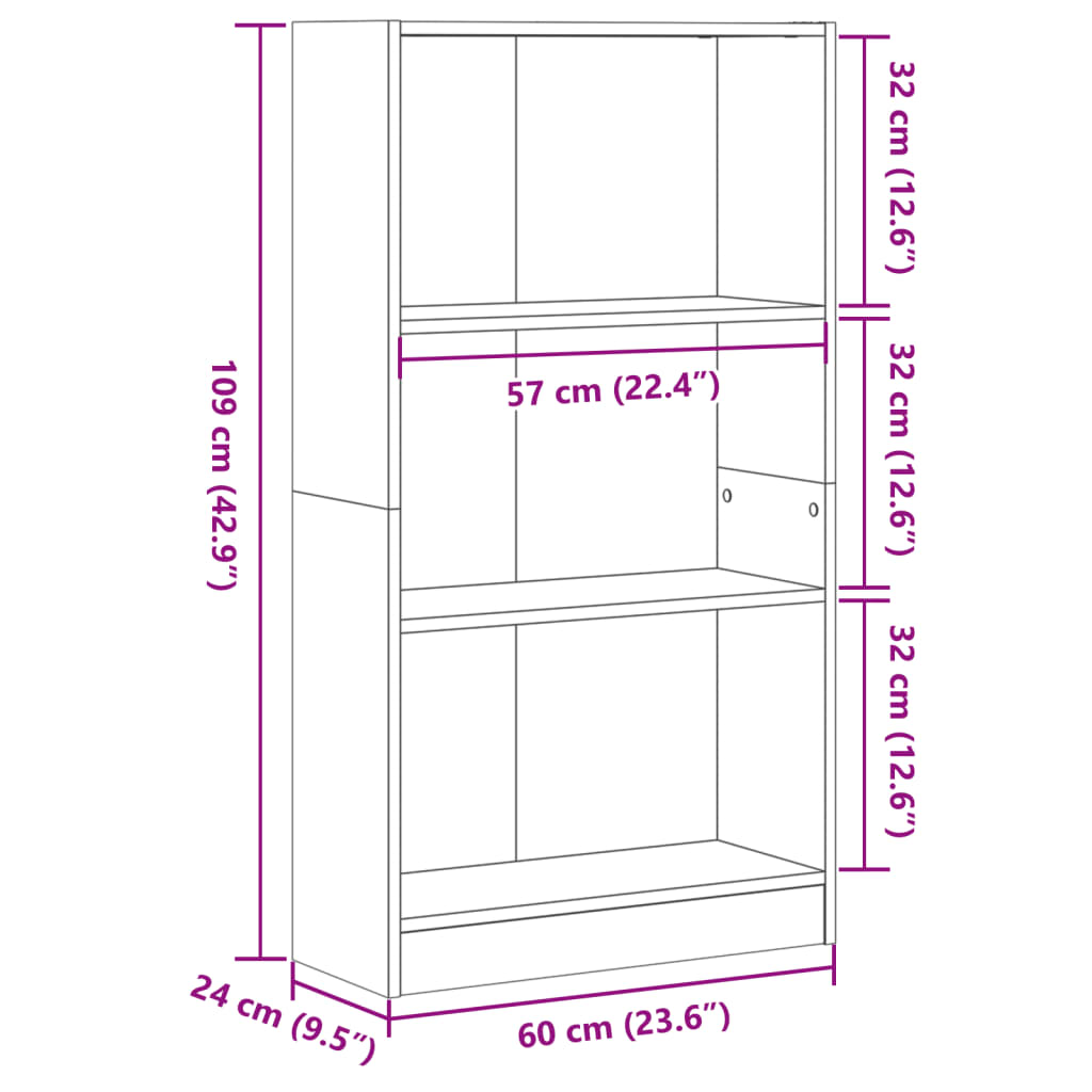 Regal za knjige crni 60x24x109 cm od konstruiranog drva