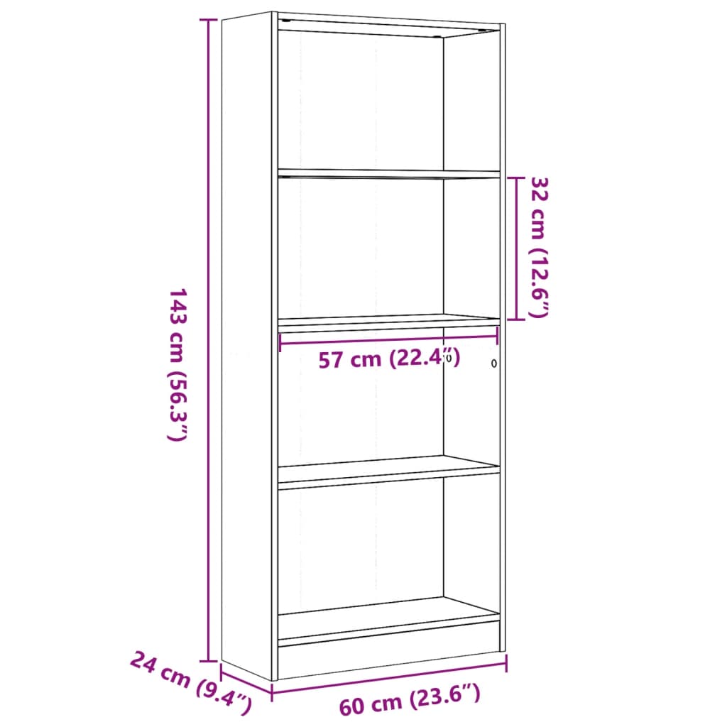 Regal za knjige boja hrasta 60x24x143 cm od konstruiranog drva