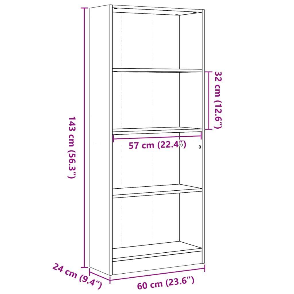 Regal za knjige boja hrasta 60x24x143 cm konstruirano drvo