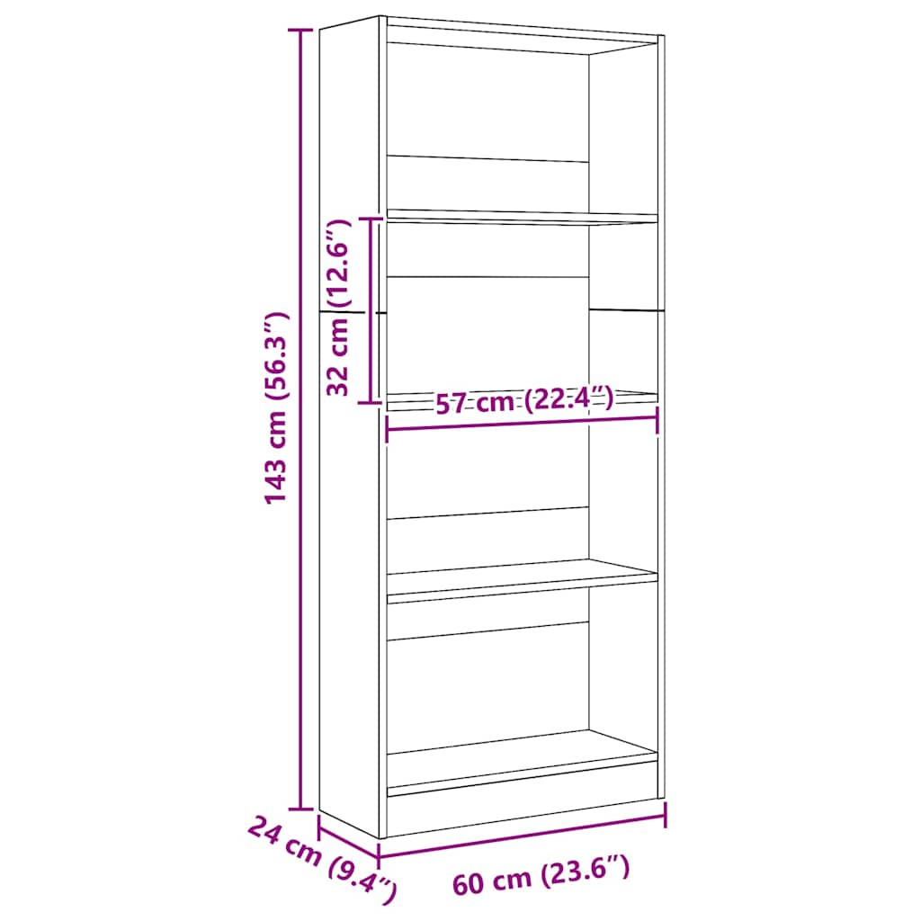 Regal za knjige boja hrasta 60x24x143 cm konstruirano drvo