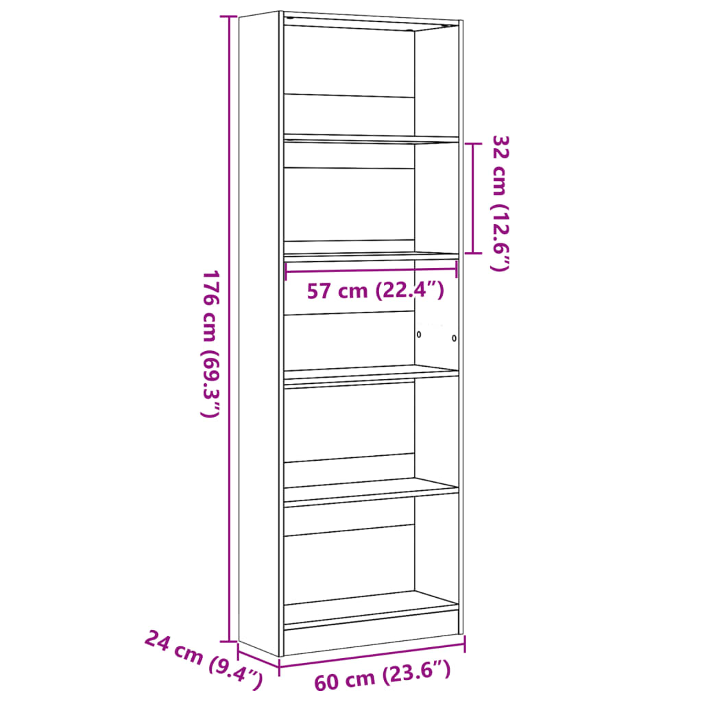 Regal za knjige boja hrasta 60x24x176 cm od konstruiranog drva
