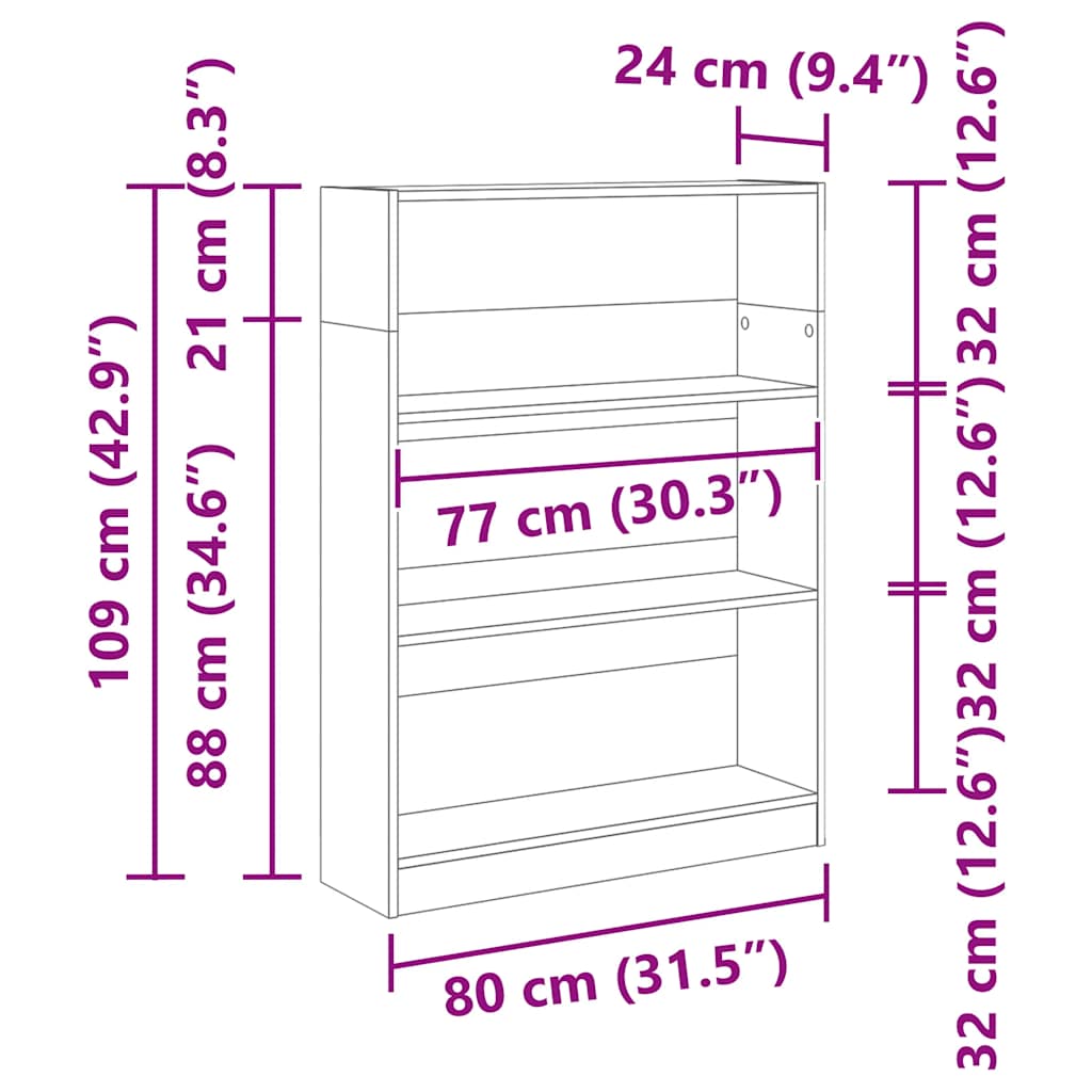 Regal za knjige bijeli 80x24x109 cm konstruirano drvo
