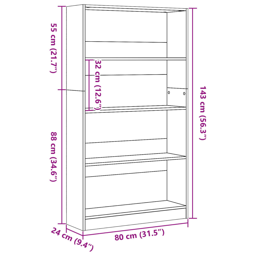 Regal za knjige boja hrasta 80x24x143 cm od konstruiranog drva
