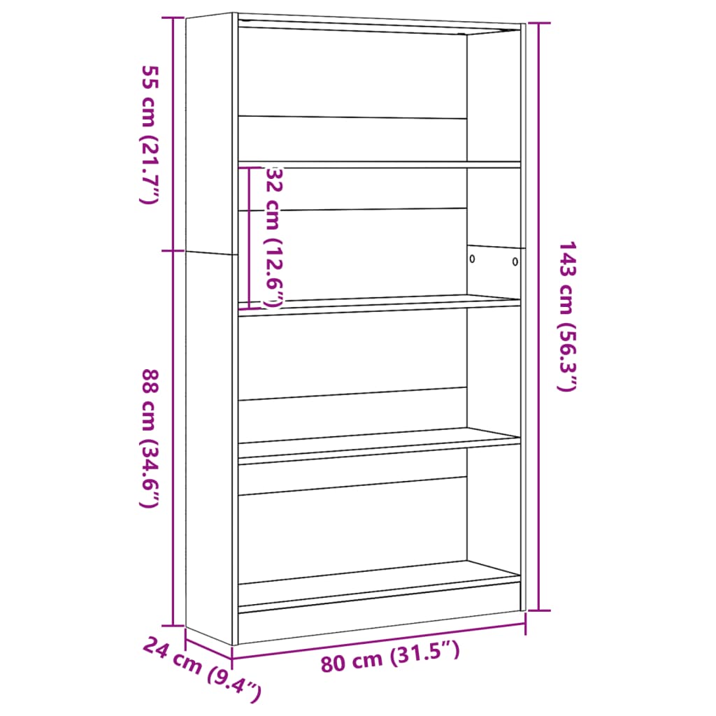 Regal za knjige boja hrasta 80x24x143 cm konstruirano drvo