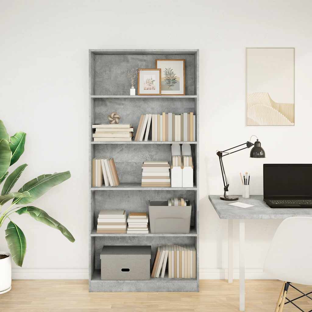 Regal za knjige siva boja betona 80x24x176 cm konstruirano drvo