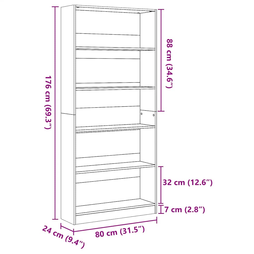 Regal za knjige siva boja betona 80x24x176 cm konstruirano drvo