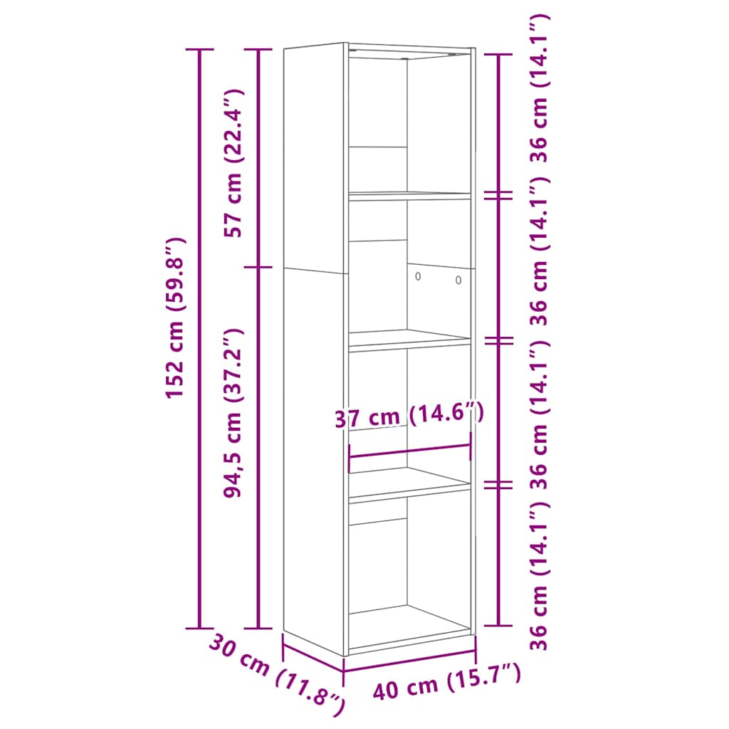 Regal za knjige boja hrasta 40x30x152 cm od konstruiranog drva