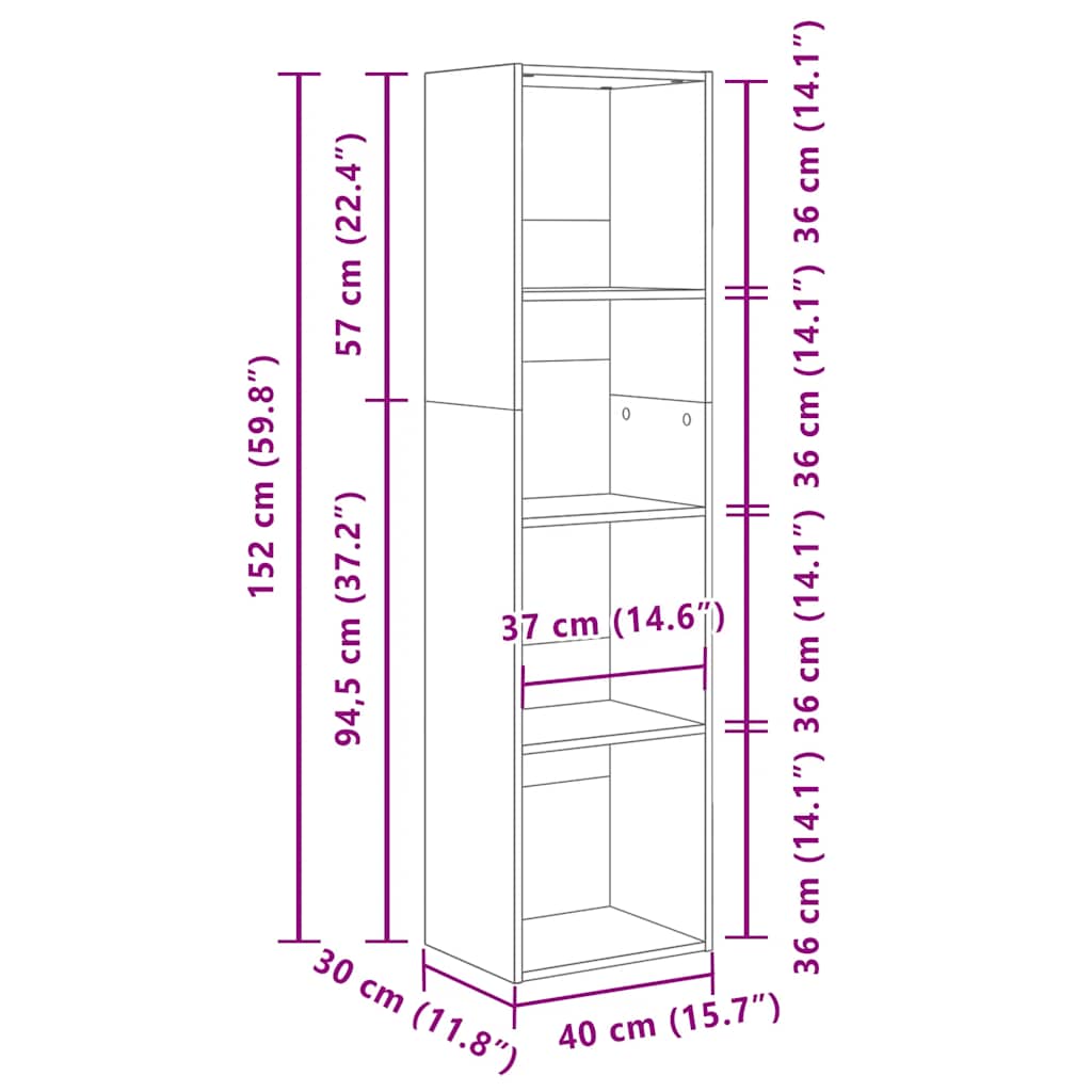 Regal za knjige boja hrasta 40x30x152 cm konstruirano drvo