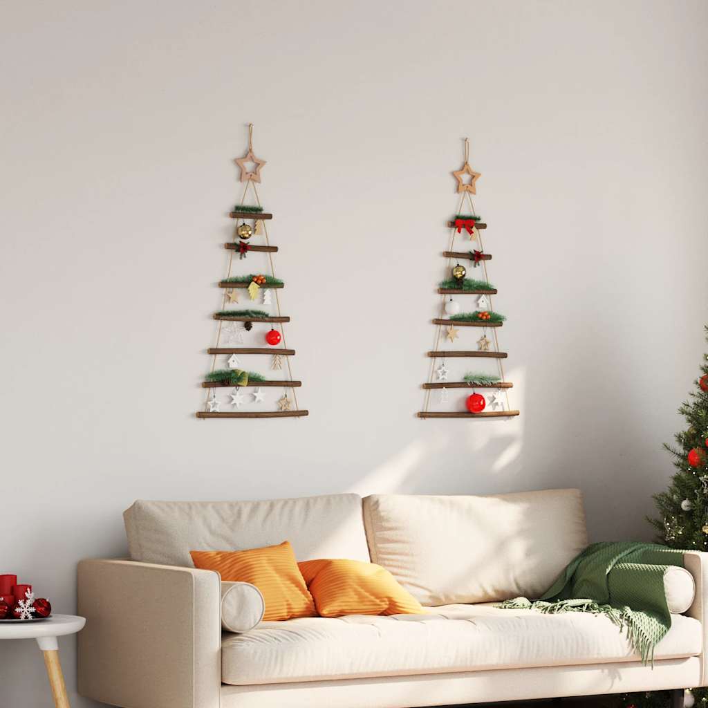 Viseća božićna drvca s vrhom zvijezda 2 kom 42 x 90 cm prirodne grane
