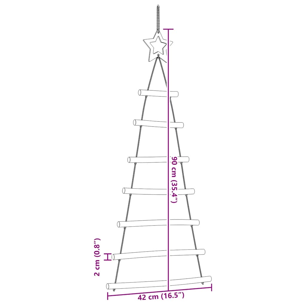 Viseća božićna drvca s vrhom zvijezda 2 kom 42 x 90 cm prirodne grane