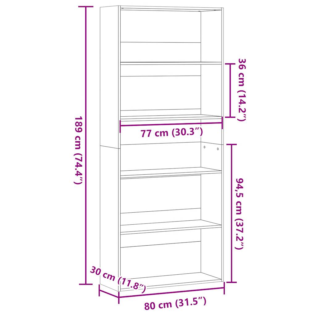Ormar za knjige Sivi Sonoma 80x30x189 cm Konstruirano drvo