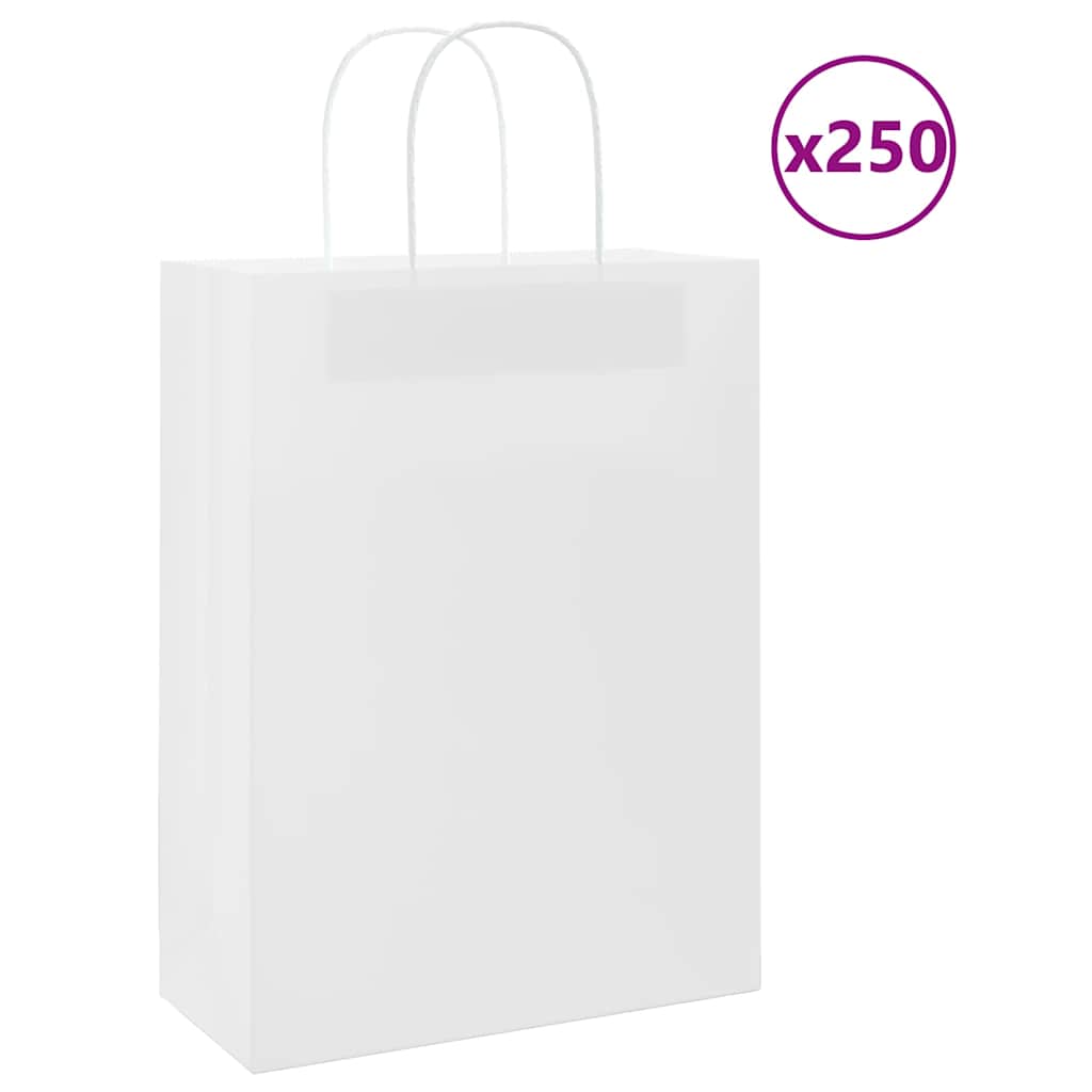 Papirnate vrećice 250 kom s ručkama bijele 26x12x35 cm
