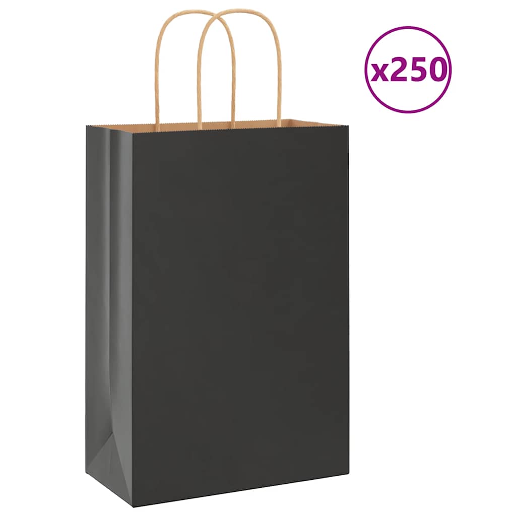 Papirnate vrećice 250 kom s ručkama crne 21x11x31 cm