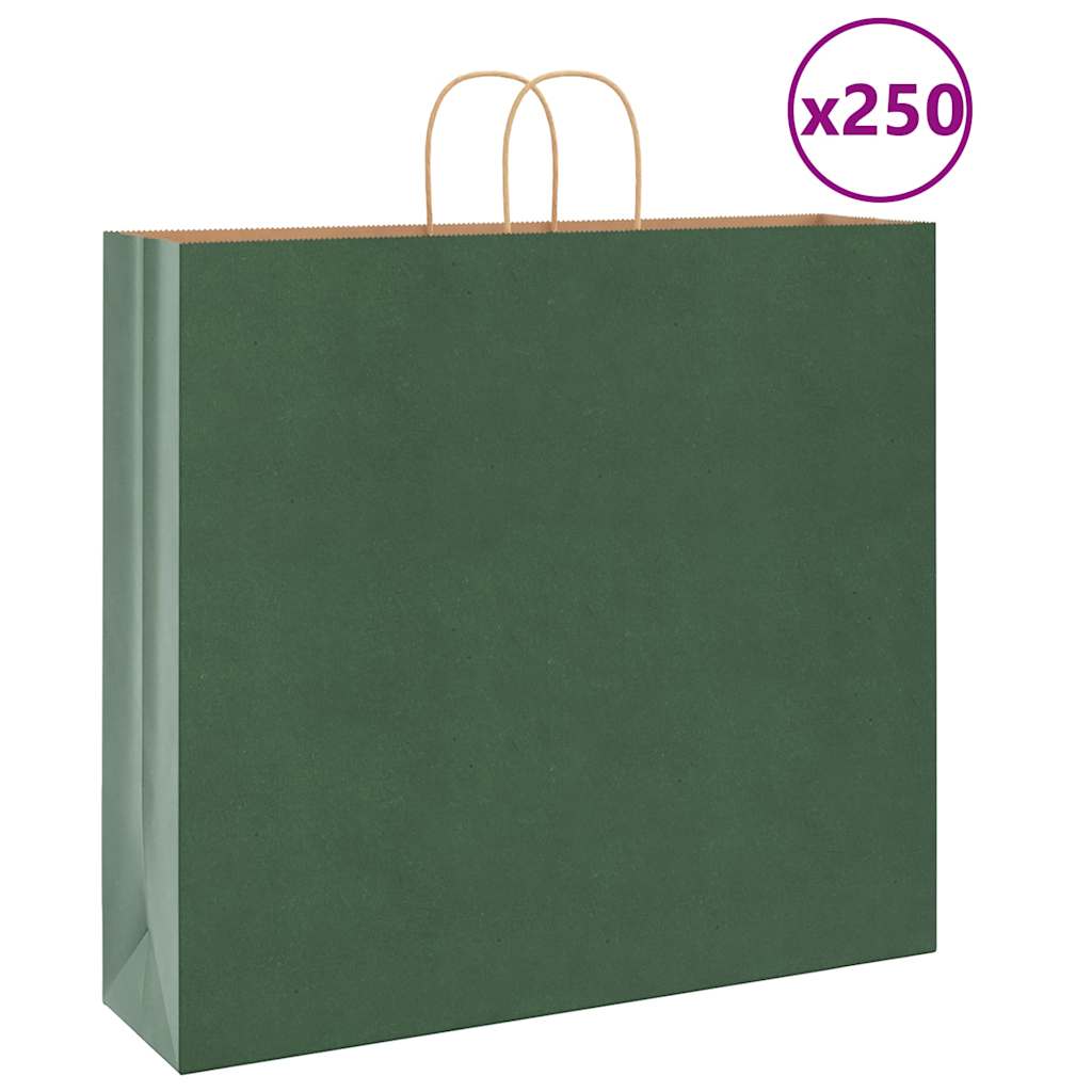 Papirnate vrećice 250 kom s ručkama zelene 54x15x49 cm
