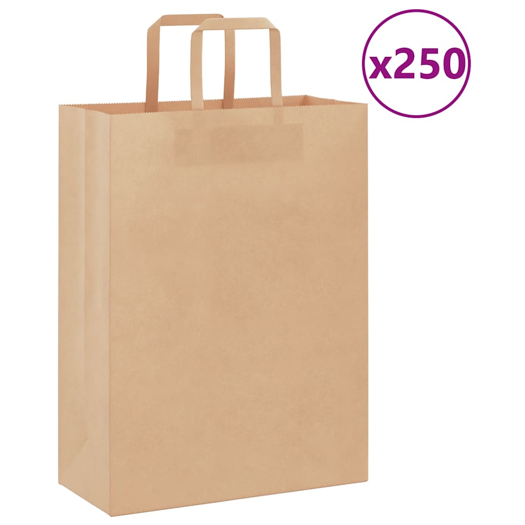 Papirnate vrećice 250 kom s ručkama smeđe 26x12x35 cm
