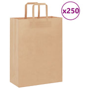 Papirnate vrećice 250 kom s ručkama smeđe 26x12x35 cm