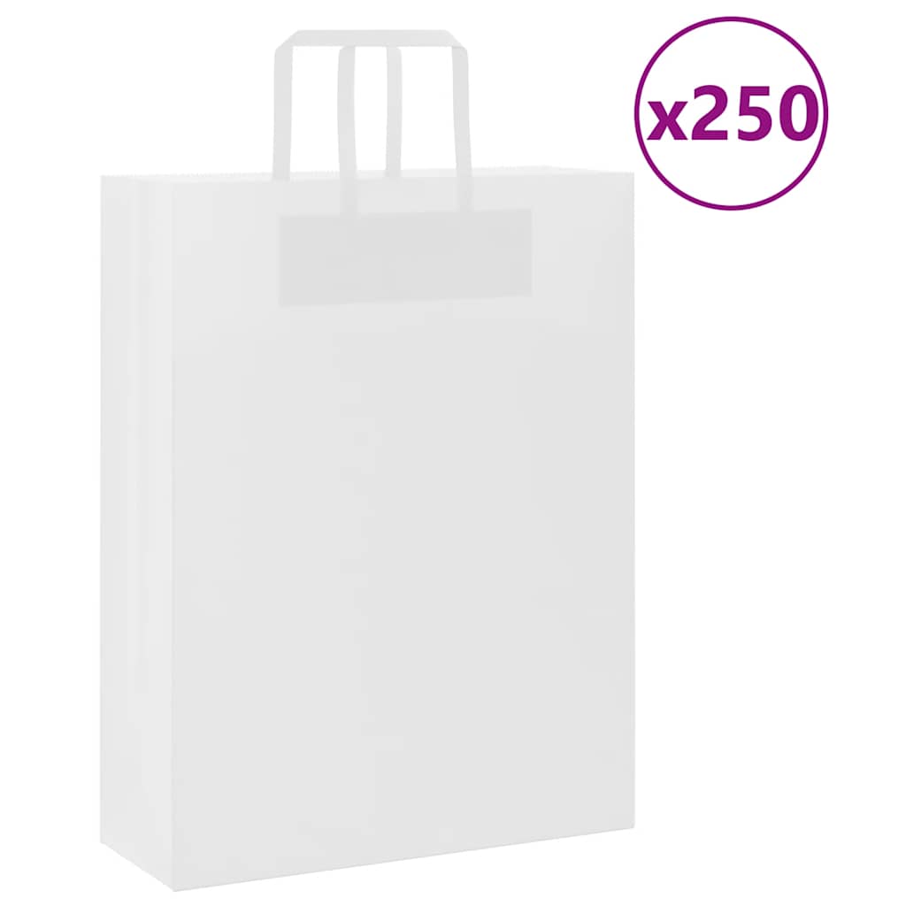 Papirnate vrećice 250 kom s ručkama bijele 32x12x42 cm