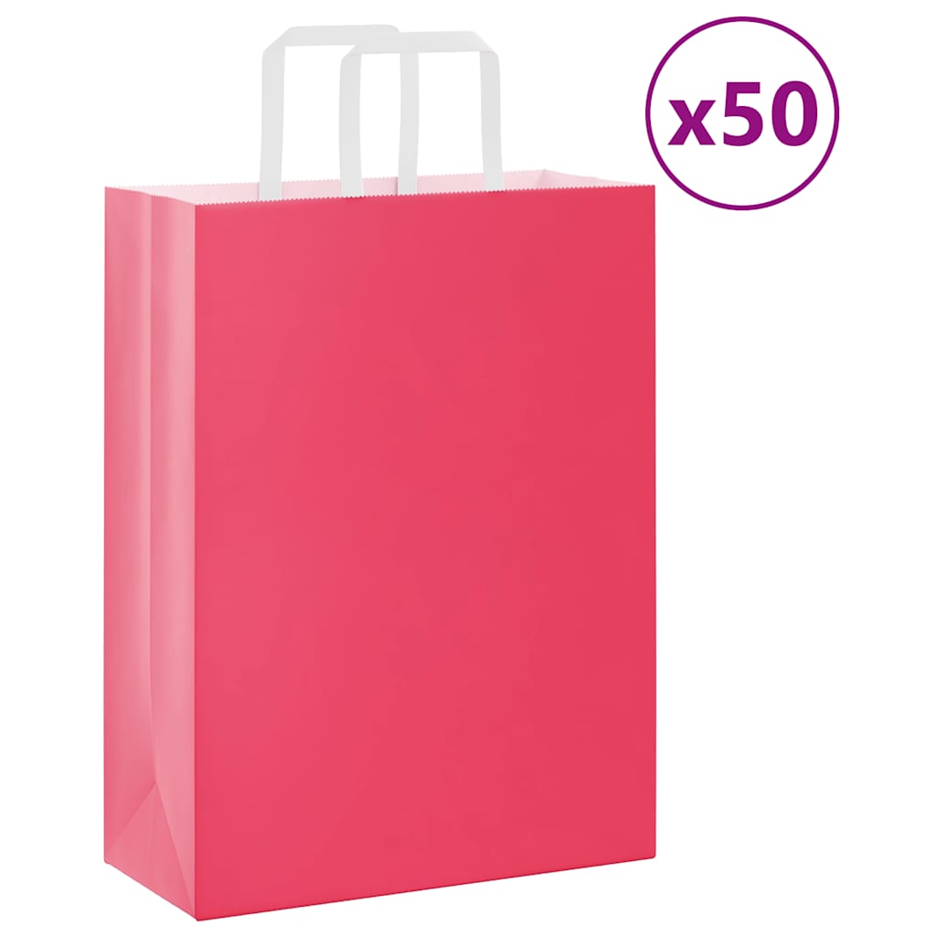 Papirnate vrećice 50 kom s ručkama ružičaste 26x12x35 cm
