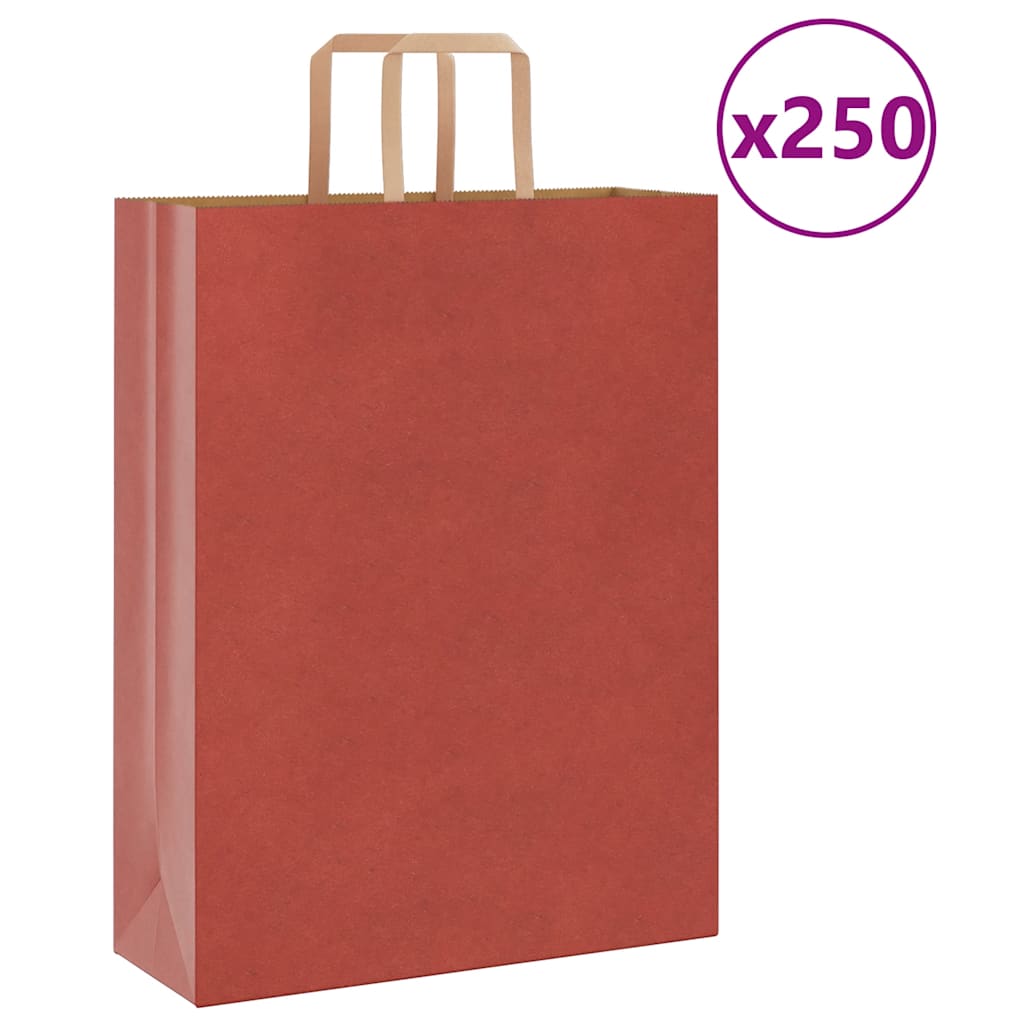 Papirnate vrećice 250 kom s ručkama crvene 32x12x42 cm