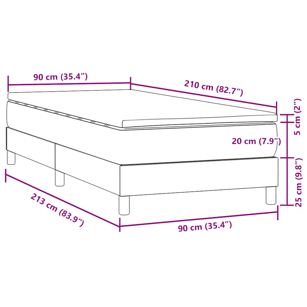 Box Spring krevet s madracem svijetlo sivi 90x210 cm baršun