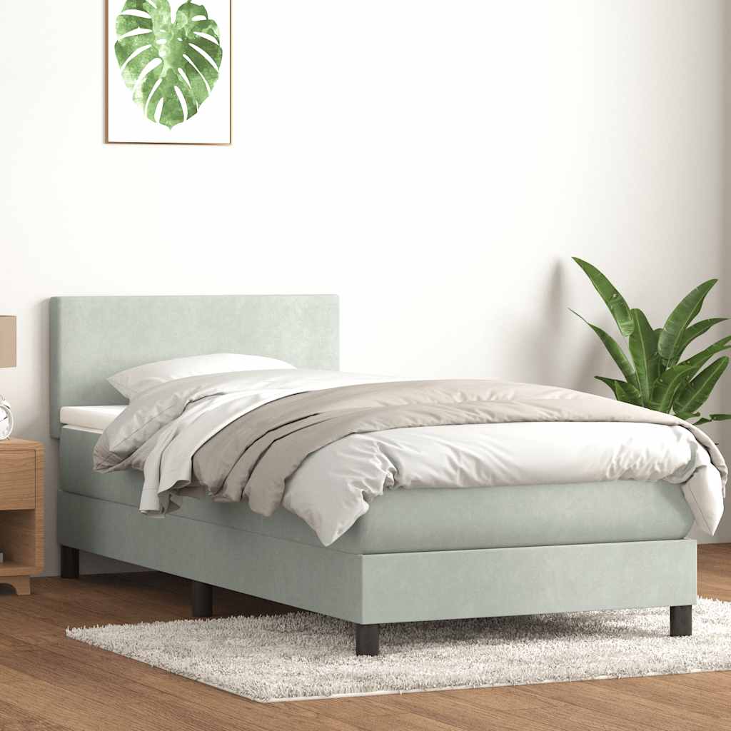 Box Spring krevet s madracem svijetlo sivi 90x210 cm baršun